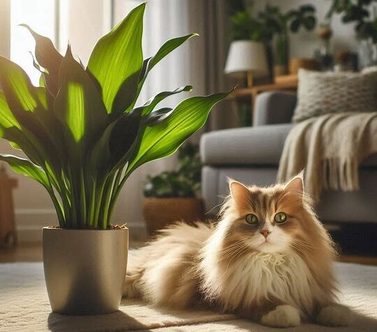 Cat with cast iron plant