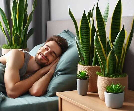 Snake plants in bedroom